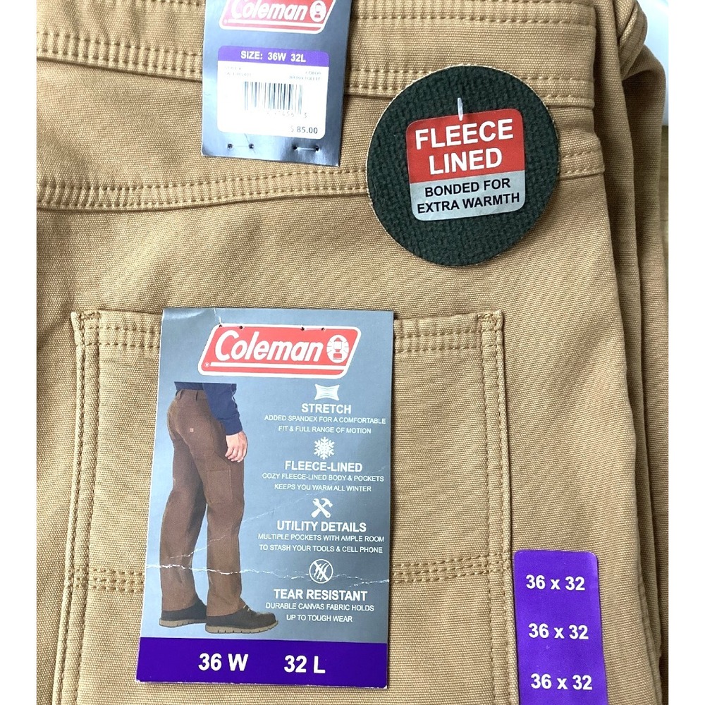 Coleman Men's Toffee Fleece Lined Utility Pants Cotton Stretch SZ 36/32 NWT - Picture 3 of 3
